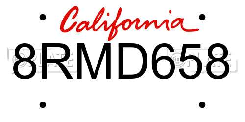 8RMD658 California License Plate