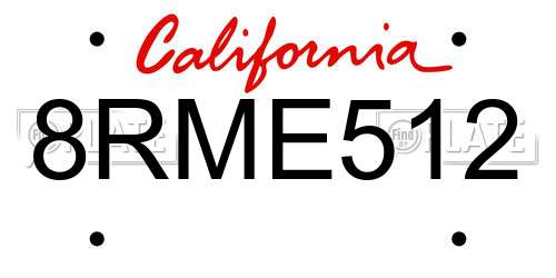8RME512 California License Plate