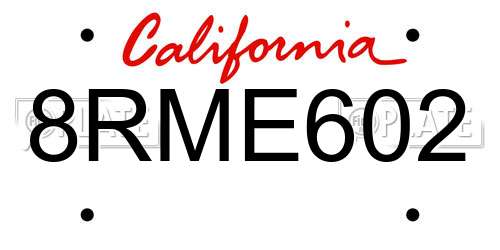 8RME602 California License Plate