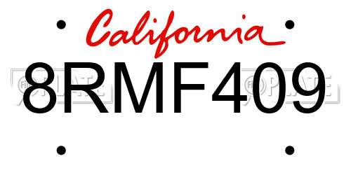 8RMF409 California License Plate