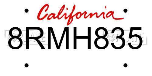 8RMH835 California License Plate