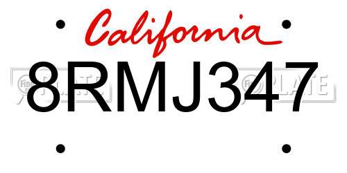 8RMJ347 California License Plate
