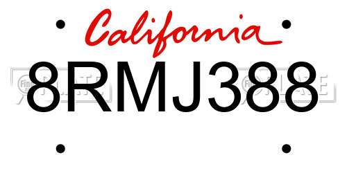8RMJ388 California License Plate