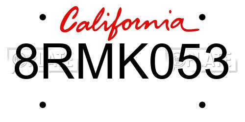 8RMK053 California License Plate