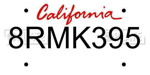 8RMK395 California License Plate
