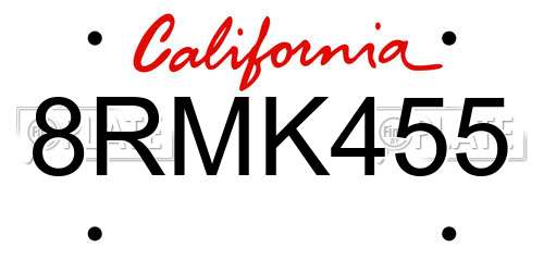 8RMK455 California License Plate