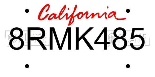 8RMK485 California License Plate