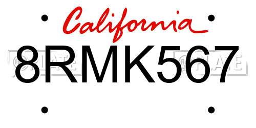 8RMK567 California License Plate
