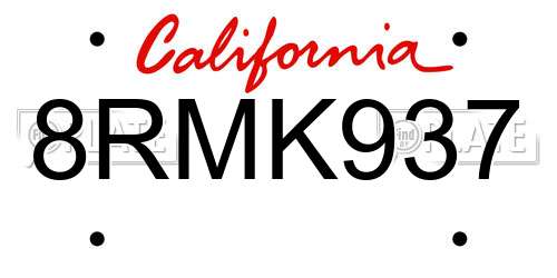 8RMK937 California License Plate