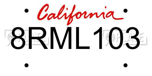 8RML103 California License Plate