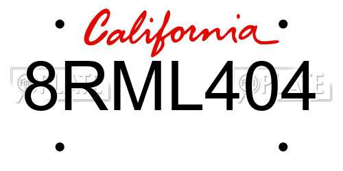 8RML404 California License Plate
