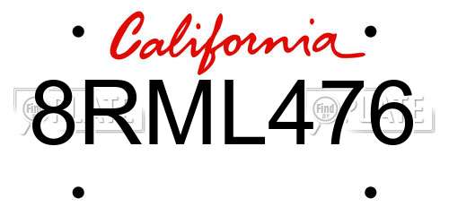 8RML476 California License Plate