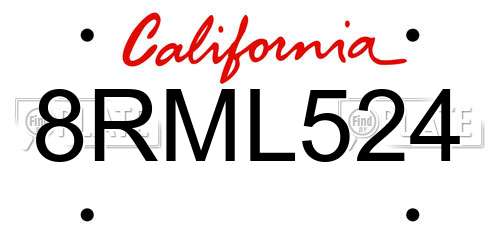 8RML524 California License Plate