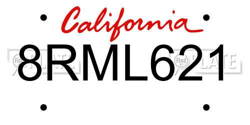 8RML621 California License Plate