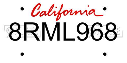 8RML968 California License Plate