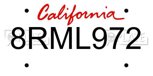 8RML972 California License Plate