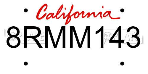 8RMM143 California License Plate