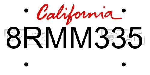 8RMM335 California License Plate