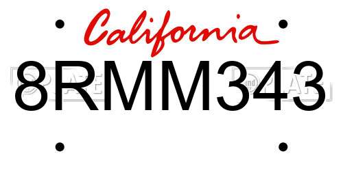 8RMM343 California License Plate