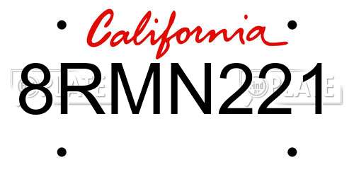 8RMN221 California License Plate