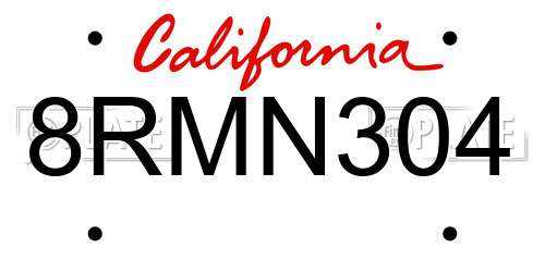 8RMN304 California License Plate