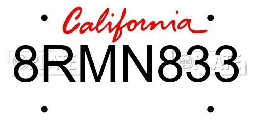 8RMN833 California License Plate