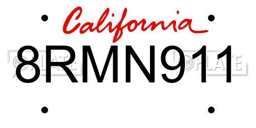 8RMN911 California License Plate