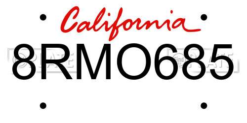 8RMO685 California License Plate