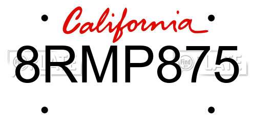 8RMP875 California License Plate