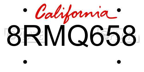 8RMQ658 California License Plate