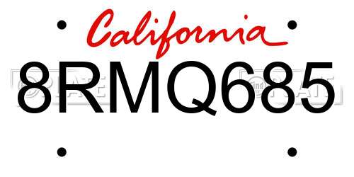 8RMQ685 California License Plate