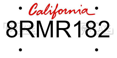 8RMR182 California License Plate