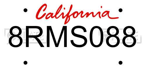 8RMS088 California License Plate