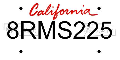 8RMS225 California License Plate