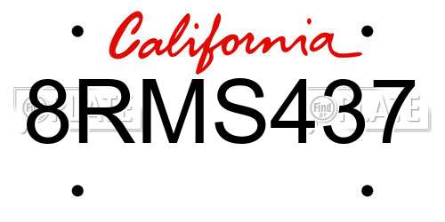 8RMS437 California License Plate