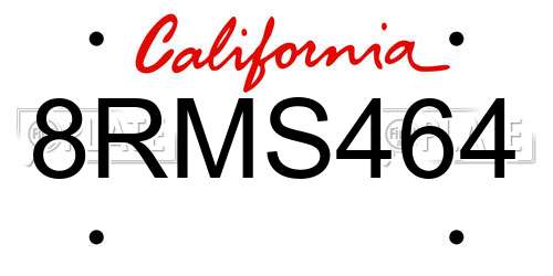 8RMS464 California License Plate
