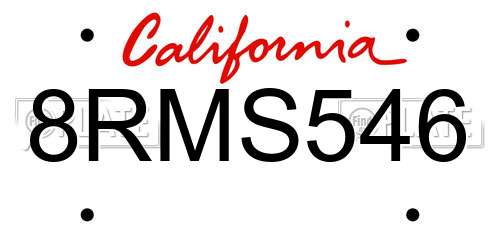 8RMS546 California License Plate
