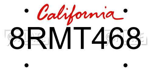 8RMT468 California License Plate