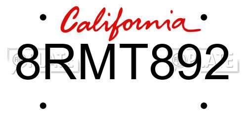 8RMT892 California License Plate