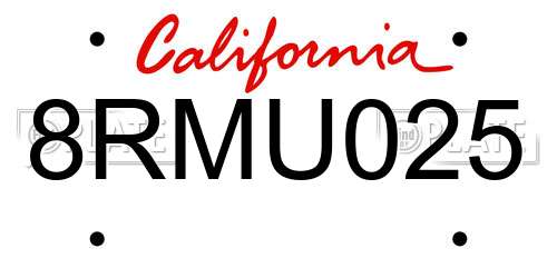 8RMU025 California License Plate