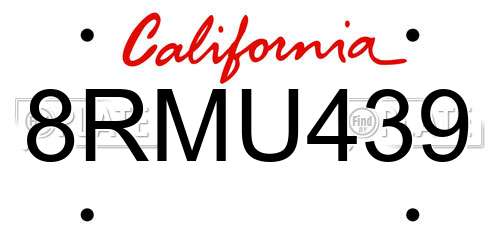8RMU439 California License Plate