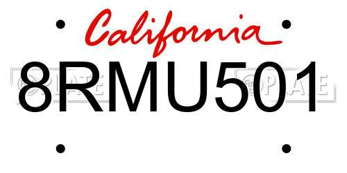 8RMU501 California License Plate