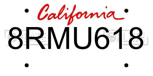 8RMU618 California License Plate
