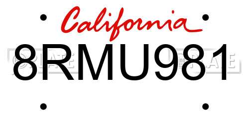 8RMU981 California License Plate
