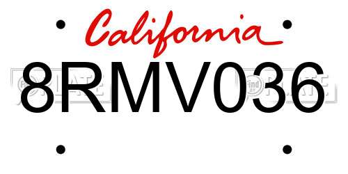8RMV036 California License Plate