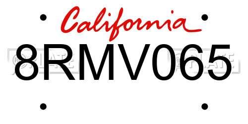8RMV065 California License Plate