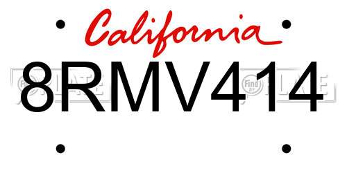 8RMV414 California License Plate