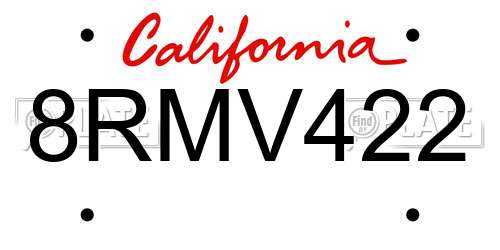 8RMV422 California License Plate