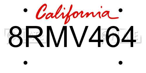 8RMV464 California License Plate