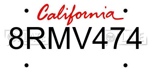 8RMV474 California License Plate